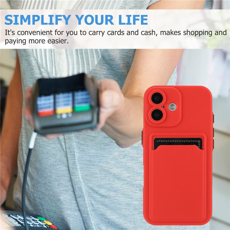For iPhone 16 Plus Case Flexible TPU Phone Cover with Back Card Slot - Red