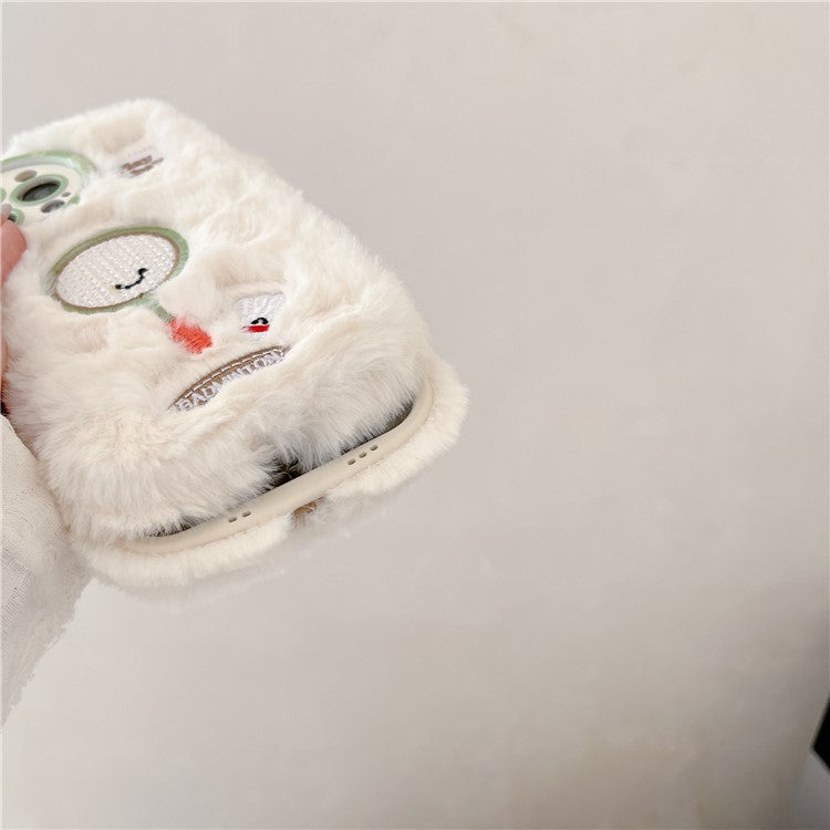 For iPhone 16 Pro Case Cute Racket Pattern Furry TPU Warm Phone Cover - Tennis Racket