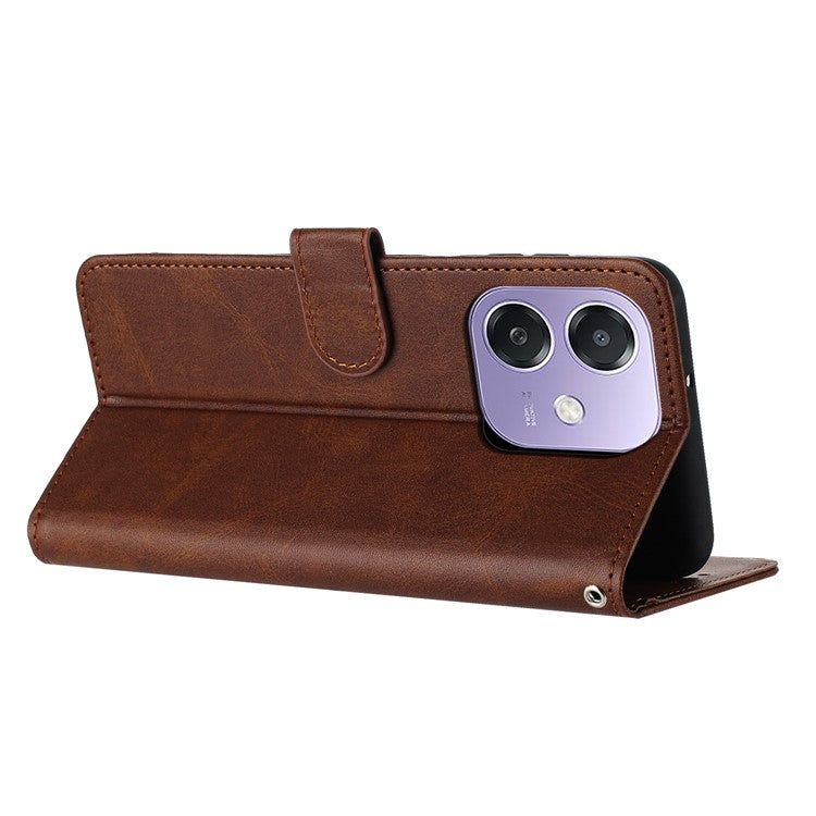 Stand Phone Case For Oppo A3x 4G / 5G (India) / A3 4G / 5G / A40 4G / A60 5G PU Leather Wallet Cover Calf Texture - Brown