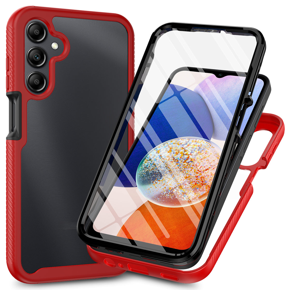For Samsung Galaxy A16 5G / A16 4G Case PC+TPU Clear Phone Cover with PET Screen Film - Red