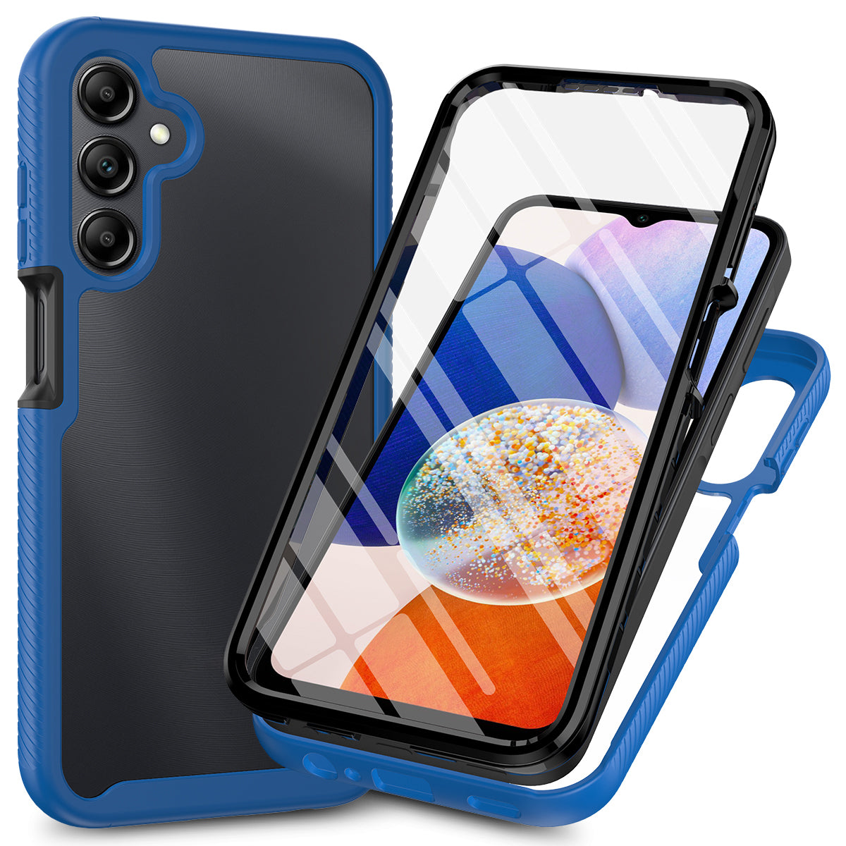 For Samsung Galaxy A16 5G / A16 4G Case PC+TPU Clear Phone Cover with PET Screen Film - Dark Blue