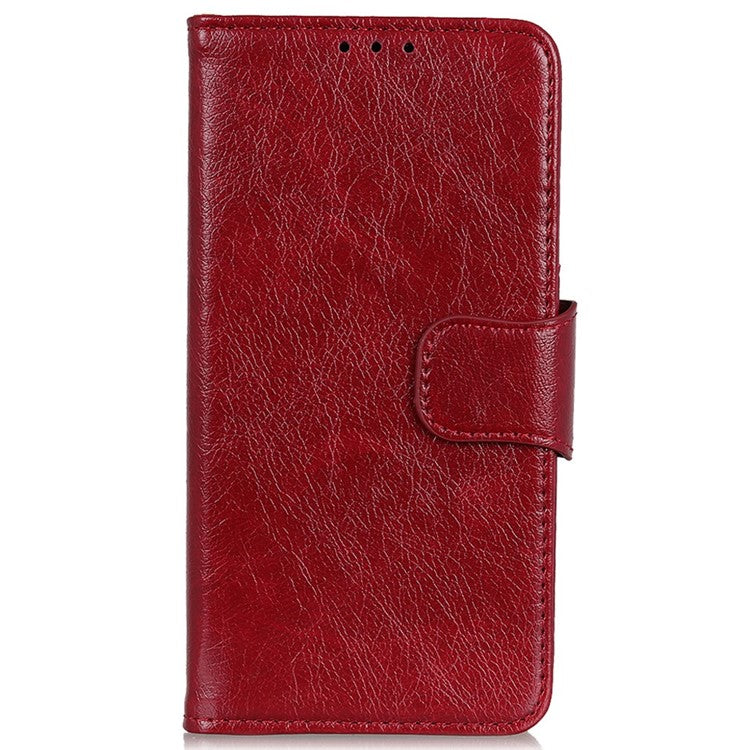 For Motorola Moto S30 Pro 5G Nappa Texture Split Leather Wallet Case Strong Magnetic Clasp Stand Feature Shockproof Flip Cover - Red