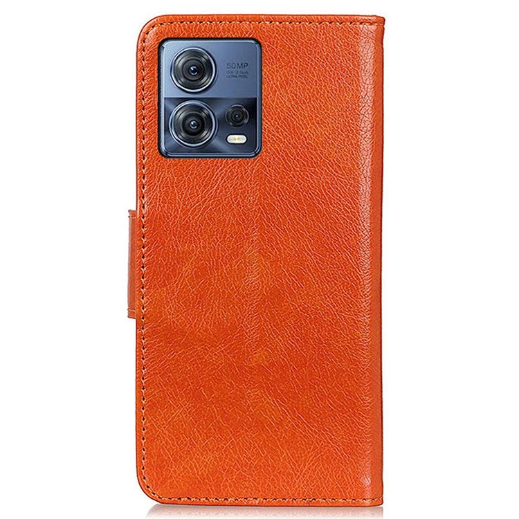 For Motorola Moto S30 Pro 5G Nappa Texture Split Leather Wallet Case Strong Magnetic Clasp Stand Feature Shockproof Flip Cover - Orange
