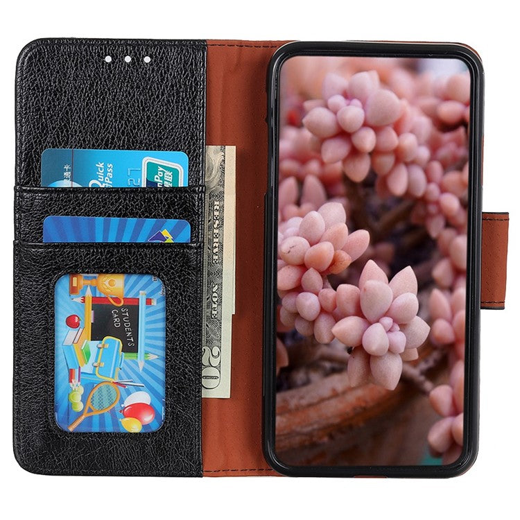 For Motorola Moto S30 Pro 5G Nappa Texture Split Leather Wallet Case Strong Magnetic Clasp Stand Feature Shockproof Flip Cover - Black