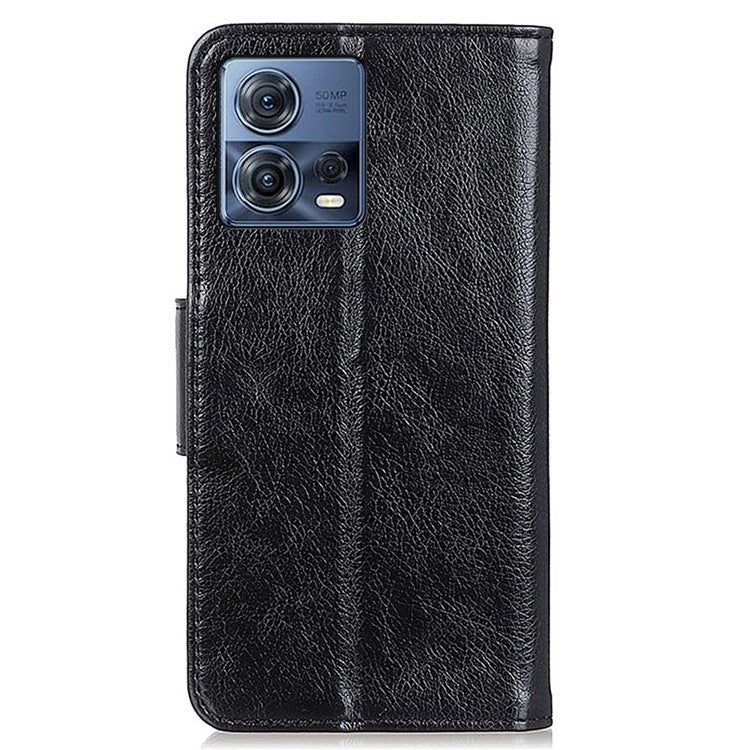 For Motorola Moto S30 Pro 5G Nappa Texture Split Leather Wallet Case Strong Magnetic Clasp Stand Feature Shockproof Flip Cover - Black