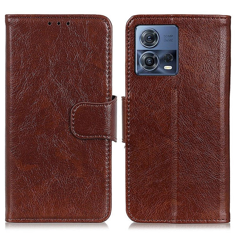 For Motorola Moto S30 Pro 5G Nappa Texture Split Leather Wallet Case Strong Magnetic Clasp Stand Feature Shockproof Flip Cover - Brown