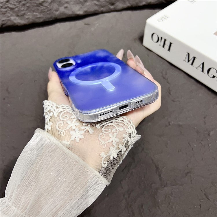 For iPhone 16 Plus Case Compatible with MagSafe Ink Painting IMD PC+TPU Phone Cover - Pink