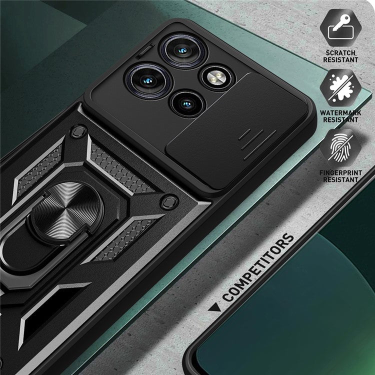 For Motorola Edge 50 Neo 5G / Moto S50 5G / Thinkphone 25 5G Case with Slide Camera Lid PC+TPU Kickstand Phone Cover - Green