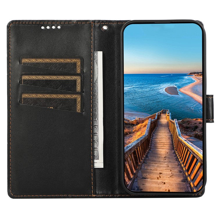 DF-06 Phone Case For Xiaomi Poco C75 4G / Redmi 14R 5G / 14C 4G Line Imprint Leather Wallet Cover - Black