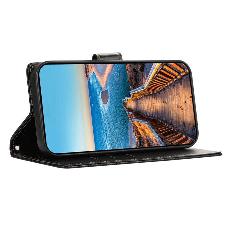 DF-06 Phone Case For Xiaomi Poco C75 4G / Redmi 14R 5G / 14C 4G Line Imprint Leather Wallet Cover - Black