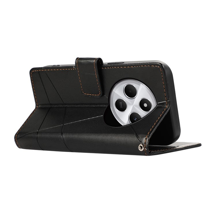 DF-06 Phone Case For Xiaomi Poco C75 4G / Redmi 14R 5G / 14C 4G Line Imprint Leather Wallet Cover - Black