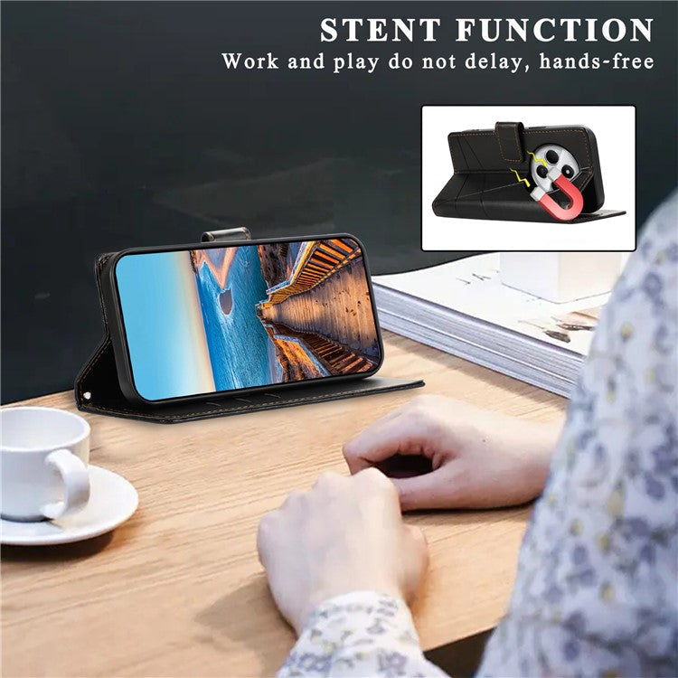 DF-06 Phone Case For Xiaomi Poco C75 4G / Redmi 14R 5G / 14C 4G Line Imprint Leather Wallet Cover - Black