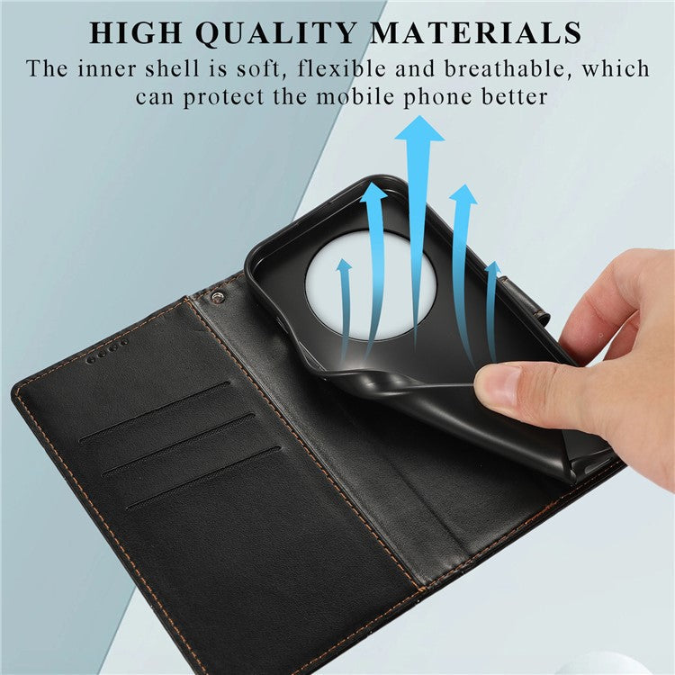 DF-06 Phone Case For Xiaomi Poco C75 4G / Redmi 14R 5G / 14C 4G Line Imprint Leather Wallet Cover - Black
