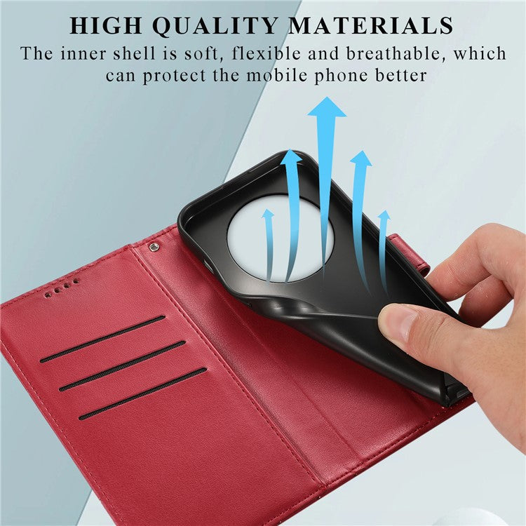 DF-06 Phone Case For Xiaomi Poco C75 4G / Redmi 14R 5G / 14C 4G Line Imprint Leather Wallet Cover - Red