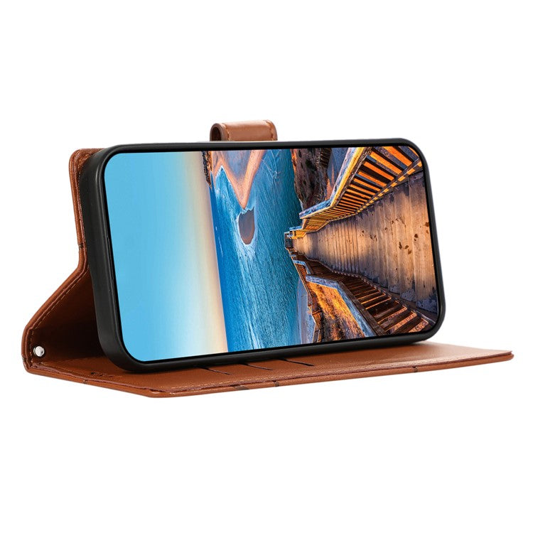 DF-06 Phone Case For Xiaomi Poco C75 4G / Redmi 14R 5G / 14C 4G Line Imprint Leather Wallet Cover - Brown