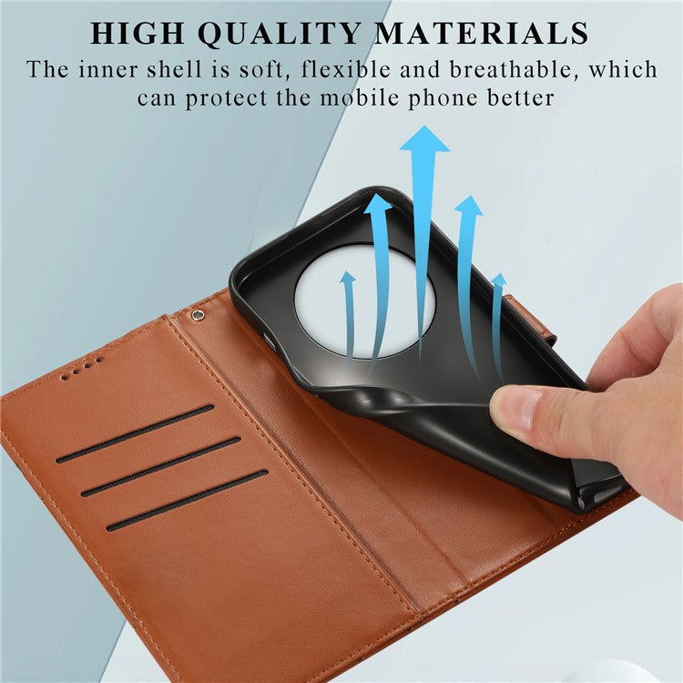 DF-06 Phone Case For Xiaomi Poco C75 4G / Redmi 14R 5G / 14C 4G Line Imprint Leather Wallet Cover - Brown