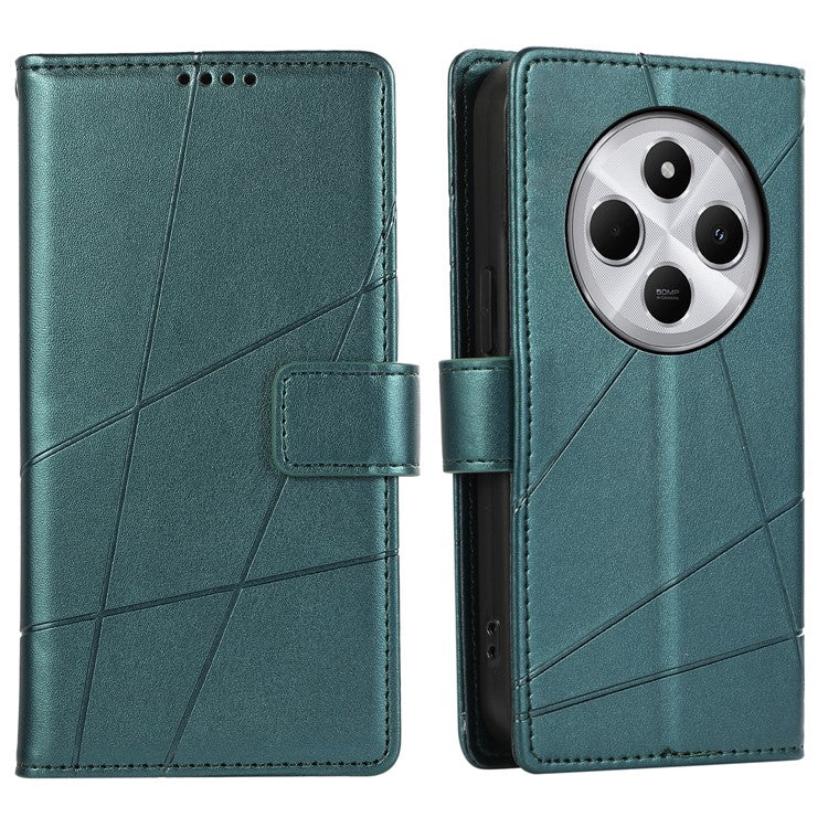DF-06 Phone Case For Xiaomi Poco C75 4G / Redmi 14R 5G / 14C 4G Line Imprint Leather Wallet Cover - Green