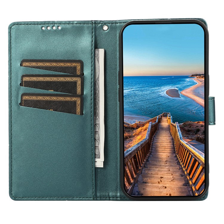 DF-06 Phone Case For Xiaomi Poco C75 4G / Redmi 14R 5G / 14C 4G Line Imprint Leather Wallet Cover - Green