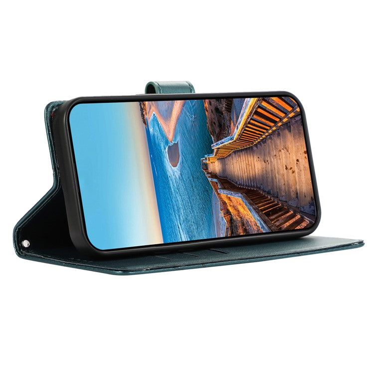 DF-06 Phone Case For Xiaomi Poco C75 4G / Redmi 14R 5G / 14C 4G Line Imprint Leather Wallet Cover - Green