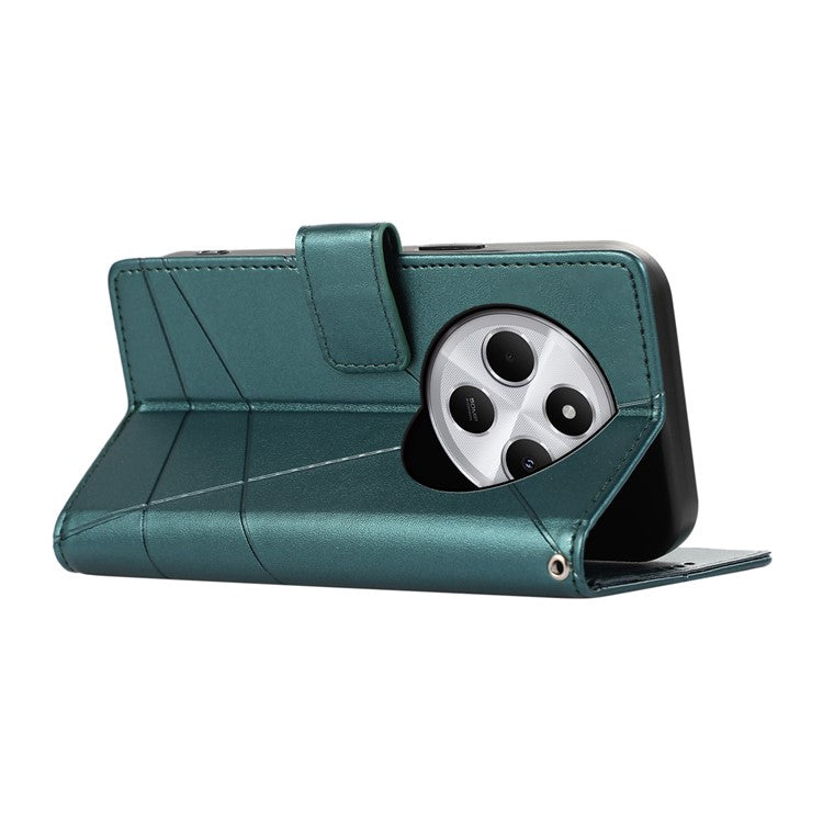 DF-06 Phone Case For Xiaomi Poco C75 4G / Redmi 14R 5G / 14C 4G Line Imprint Leather Wallet Cover - Green