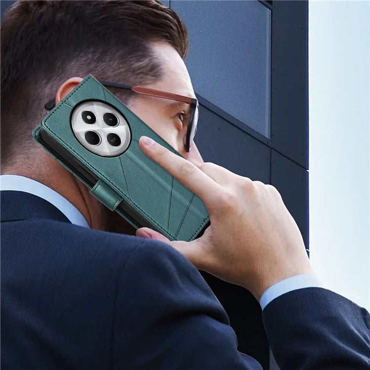 DF-06 Phone Case For Xiaomi Poco C75 4G / Redmi 14R 5G / 14C 4G Line Imprint Leather Wallet Cover - Green