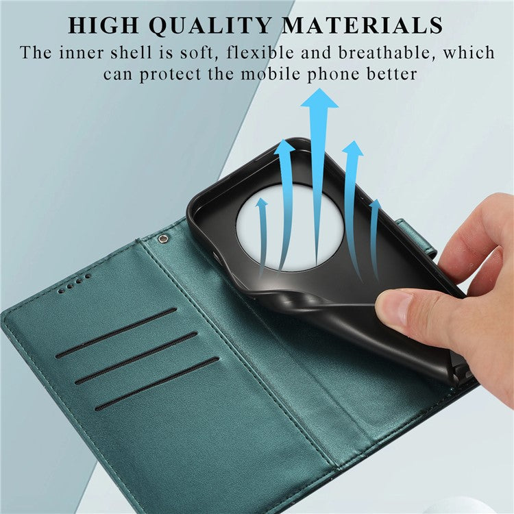 DF-06 Phone Case For Xiaomi Poco C75 4G / Redmi 14R 5G / 14C 4G Line Imprint Leather Wallet Cover - Green