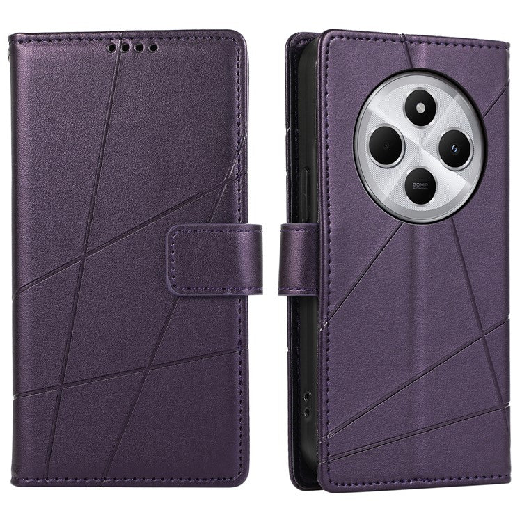 DF-06 Phone Case For Xiaomi Poco C75 4G / Redmi 14R 5G / 14C 4G Line Imprint Leather Wallet Cover - Purple
