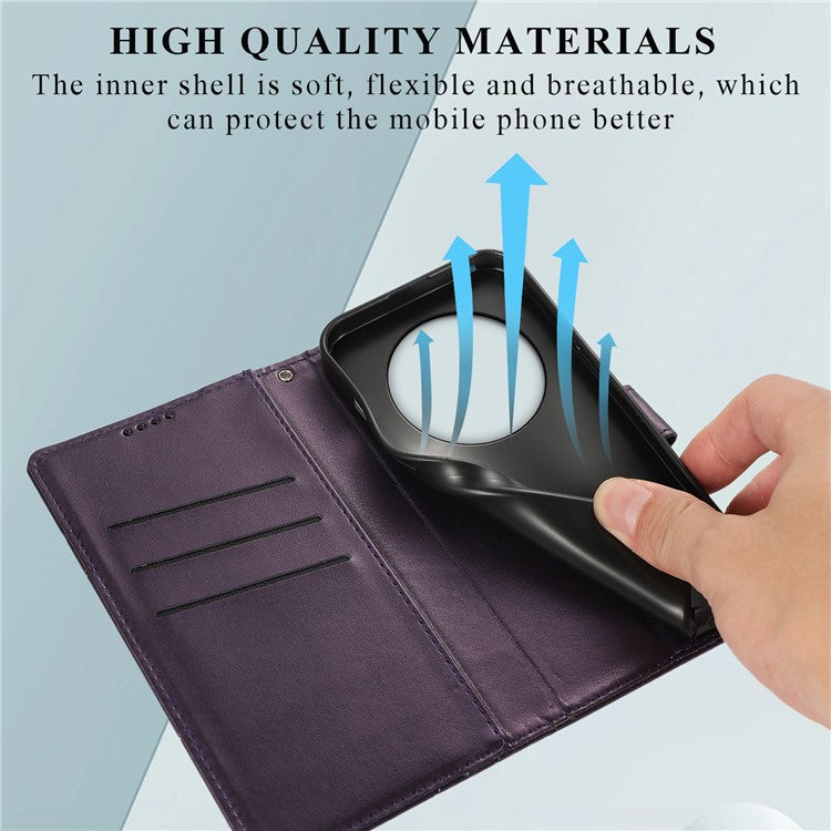 DF-06 Phone Case For Xiaomi Poco C75 4G / Redmi 14R 5G / 14C 4G Line Imprint Leather Wallet Cover - Purple
