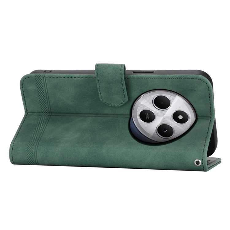 DIERFENG DF-03 Leather Case For Xiaomi Poco C75 4G / Redmi 14R 5G / 14C 4G Lines Imprint Wallet Phone Cover - Green