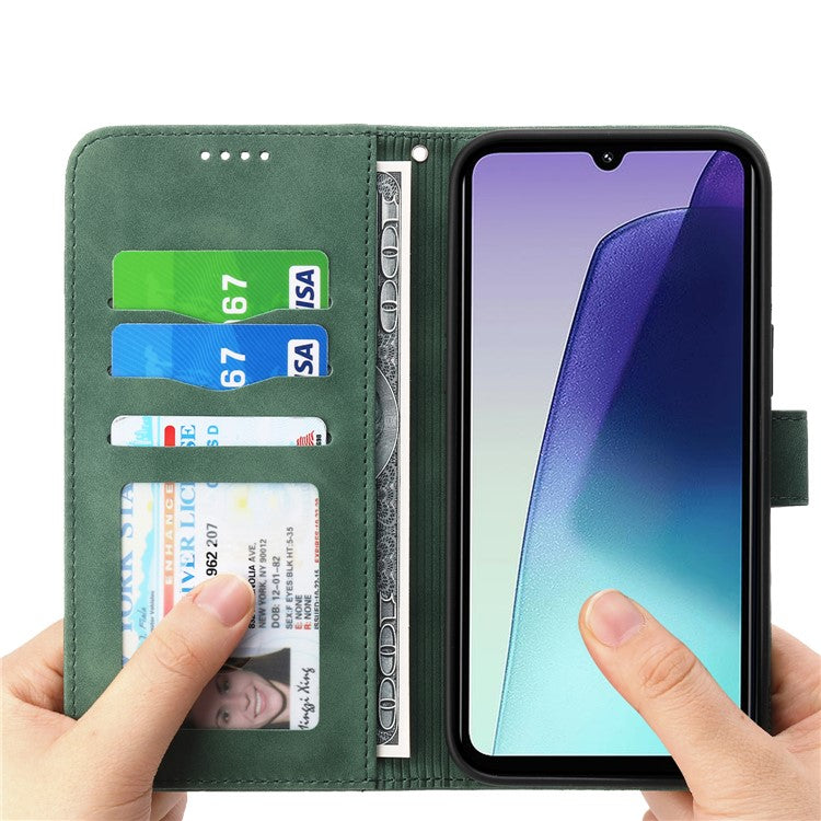 DIERFENG DF-03 Leather Case For Xiaomi Poco C75 4G / Redmi 14R 5G / 14C 4G Lines Imprint Wallet Phone Cover - Green