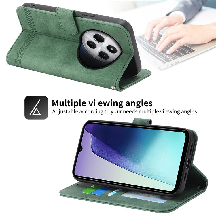 DIERFENG DF-03 Leather Case For Xiaomi Poco C75 4G / Redmi 14R 5G / 14C 4G Lines Imprint Wallet Phone Cover - Green