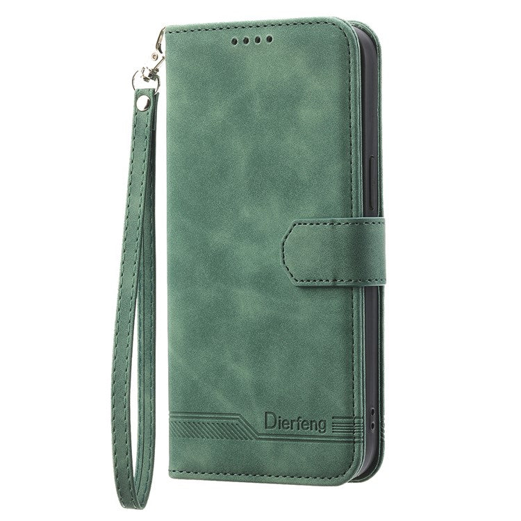 DIERFENG DF-03 Leather Case For Xiaomi Poco C75 4G / Redmi 14R 5G / 14C 4G Lines Imprint Wallet Phone Cover - Green