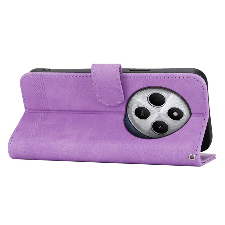 DIERFENG DF-03 Leather Case For Xiaomi Poco C75 4G / Redmi 14R 5G / 14C 4G Lines Imprint Wallet Phone Cover - Purple