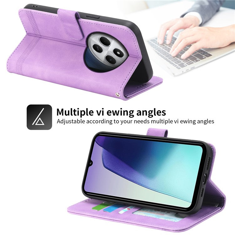 DIERFENG DF-03 Leather Case For Xiaomi Poco C75 4G / Redmi 14R 5G / 14C 4G Lines Imprint Wallet Phone Cover - Purple