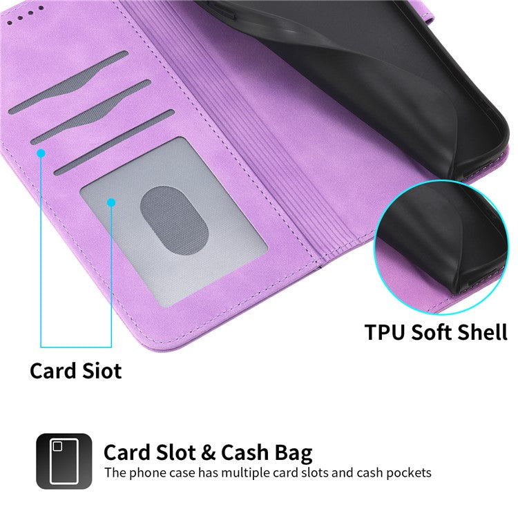 DIERFENG DF-03 Leather Case For Xiaomi Poco C75 4G / Redmi 14R 5G / 14C 4G Lines Imprint Wallet Phone Cover - Purple