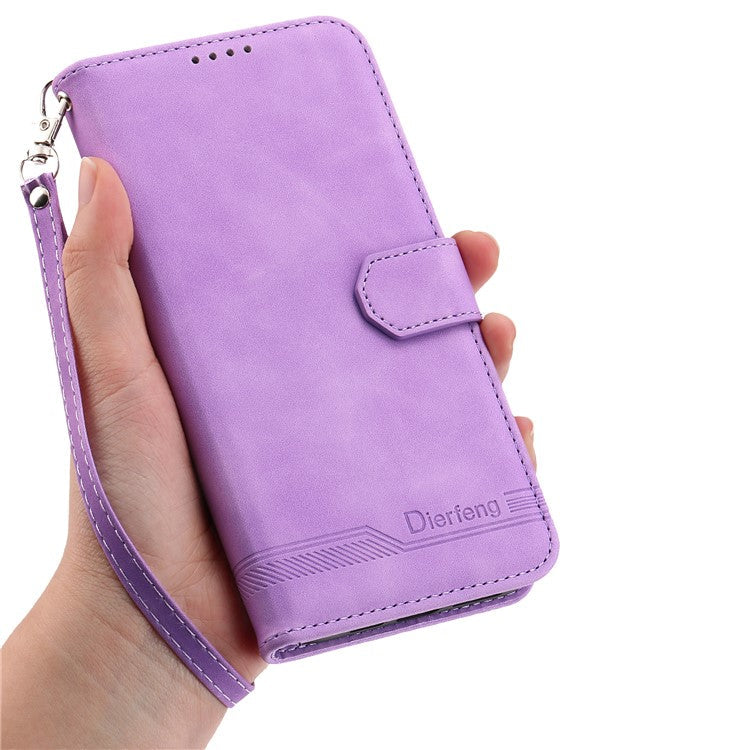 DIERFENG DF-03 Leather Case For Xiaomi Poco C75 4G / Redmi 14R 5G / 14C 4G Lines Imprint Wallet Phone Cover - Purple