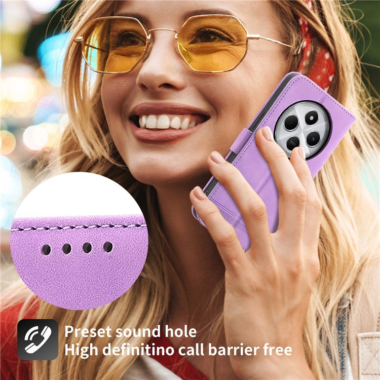 DIERFENG DF-03 Leather Case For Xiaomi Poco C75 4G / Redmi 14R 5G / 14C 4G Lines Imprint Wallet Phone Cover - Purple