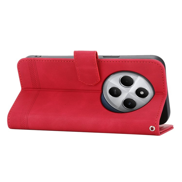 DIERFENG DF-03 Leather Case For Xiaomi Poco C75 4G / Redmi 14R 5G / 14C 4G Lines Imprint Wallet Phone Cover - Red