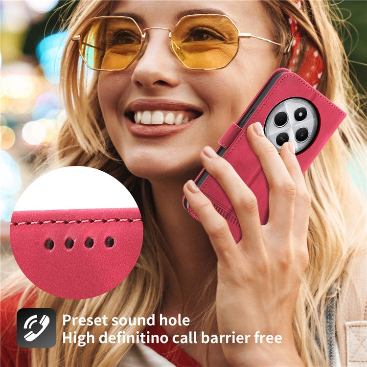 DIERFENG DF-03 Leather Case For Xiaomi Poco C75 4G / Redmi 14R 5G / 14C 4G Lines Imprint Wallet Phone Cover - Red