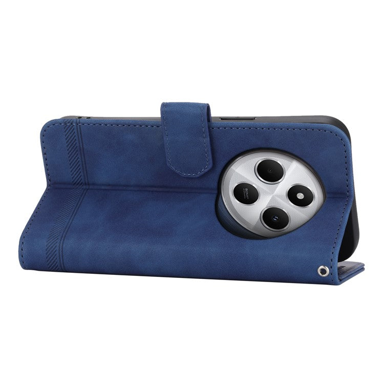 DIERFENG DF-03 Leather Case For Xiaomi Poco C75 4G / Redmi 14R 5G / 14C 4G Lines Imprint Wallet Phone Cover - Blue