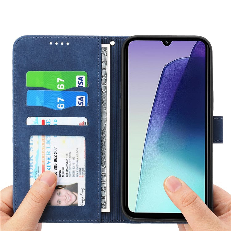 DIERFENG DF-03 Leather Case For Xiaomi Poco C75 4G / Redmi 14R 5G / 14C 4G Lines Imprint Wallet Phone Cover - Blue