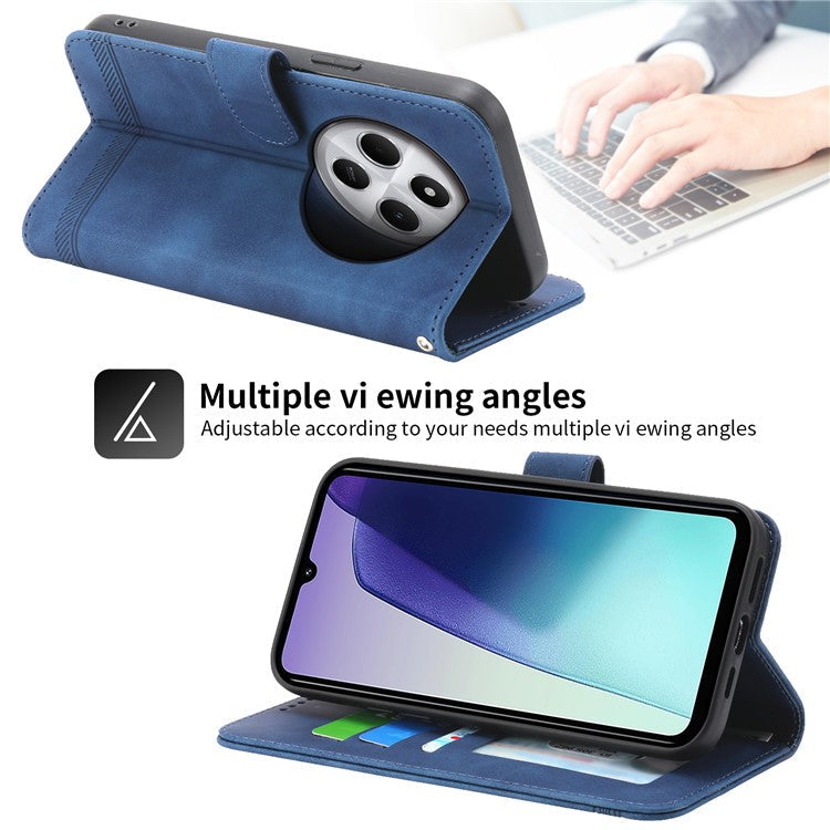 DIERFENG DF-03 Leather Case For Xiaomi Poco C75 4G / Redmi 14R 5G / 14C 4G Lines Imprint Wallet Phone Cover - Blue