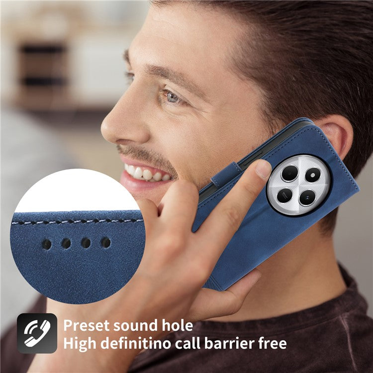 DIERFENG DF-03 Leather Case For Xiaomi Poco C75 4G / Redmi 14R 5G / 14C 4G Lines Imprint Wallet Phone Cover - Blue