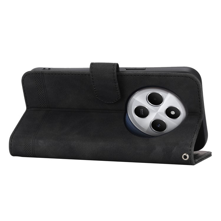 DIERFENG DF-03 Leather Case For Xiaomi Poco C75 4G / Redmi 14R 5G / 14C 4G Lines Imprint Wallet Phone Cover - Black