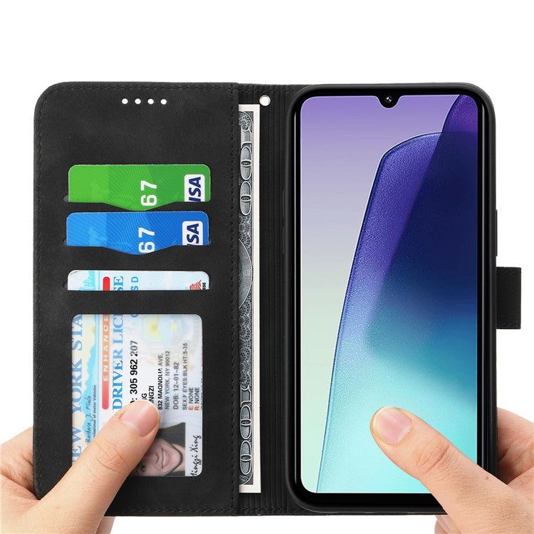 DIERFENG DF-03 Leather Case For Xiaomi Poco C75 4G / Redmi 14R 5G / 14C 4G Lines Imprint Wallet Phone Cover - Black