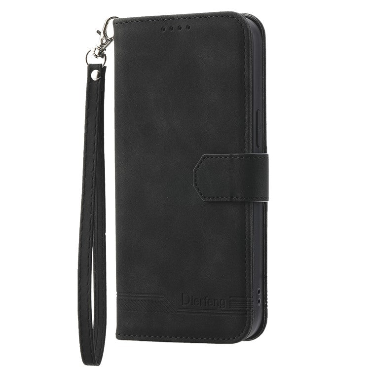 DIERFENG DF-03 Leather Case For Xiaomi Poco C75 4G / Redmi 14R 5G / 14C 4G Lines Imprint Wallet Phone Cover - Black