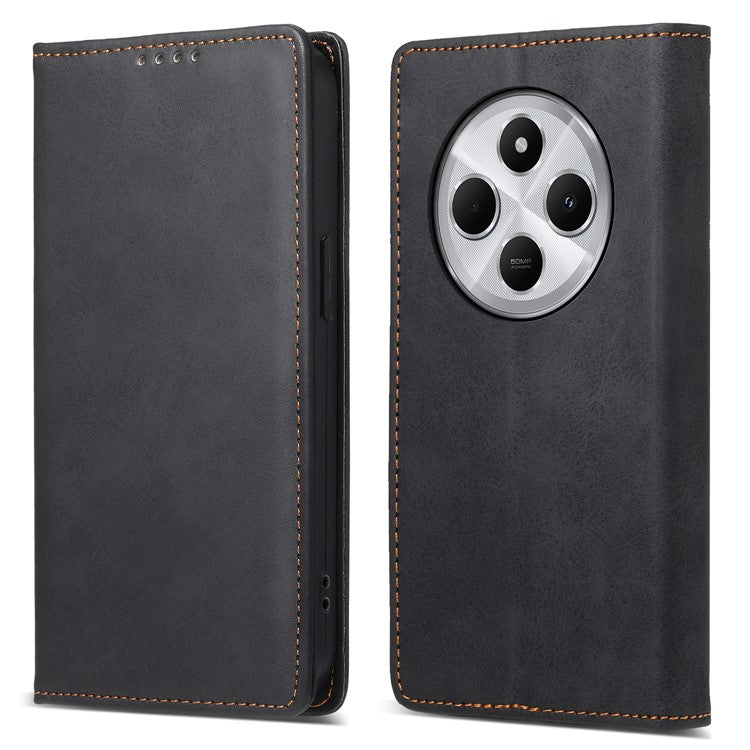 DF-05 Wallet Case For Xiaomi Poco C75 4G / Redmi 14R 5G / 14C 4G RFID Blocking PU Leather Phone Cover - Black