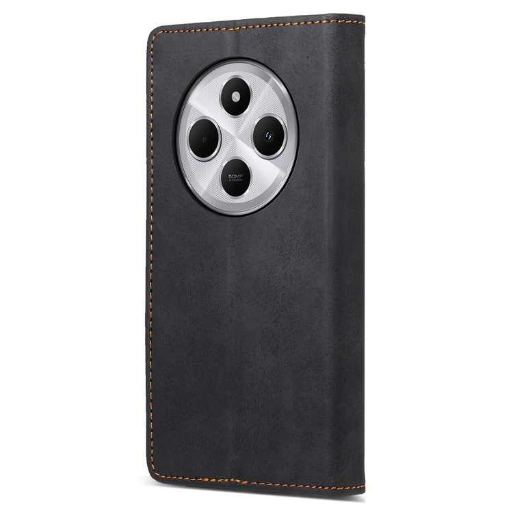 DF-05 Wallet Case For Xiaomi Poco C75 4G / Redmi 14R 5G / 14C 4G RFID Blocking PU Leather Phone Cover - Black