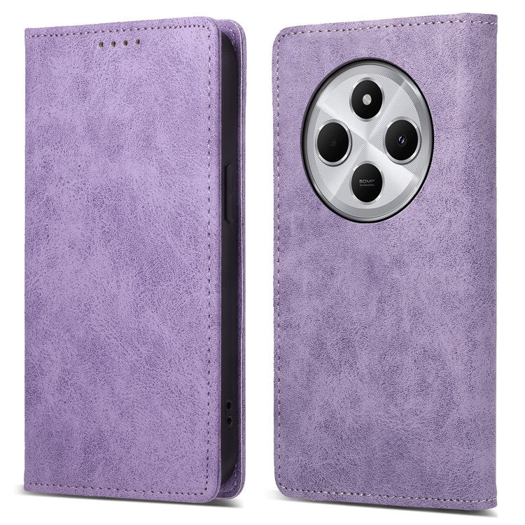 DF-05 Wallet Case For Xiaomi Poco C75 4G / Redmi 14R 5G / 14C 4G RFID Blocking PU Leather Phone Cover - Purple