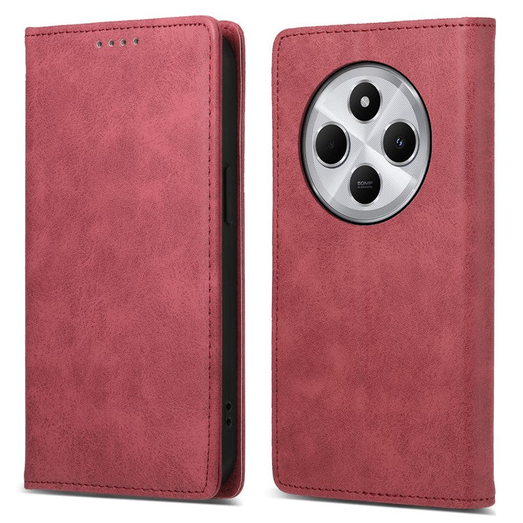 DF-05 Wallet Case For Xiaomi Poco C75 4G / Redmi 14R 5G / 14C 4G RFID Blocking PU Leather Phone Cover - Red